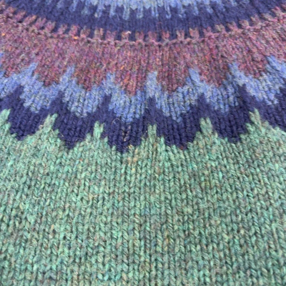 Vintage Danspin Sweater Mens L Teal Wool Handknitted Fair Isle Nordic Retro